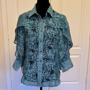 Gracia Blue Floral Lace Blouse